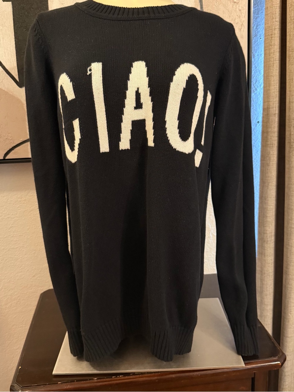 Forever 21 Black Crewneck Sweater with White "CIAO!" Graphic